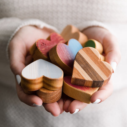 Colorful Hand Carved Wooden Hearts