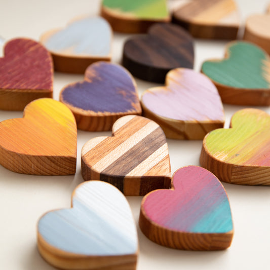 Colorful Hand Carved Wooden Hearts