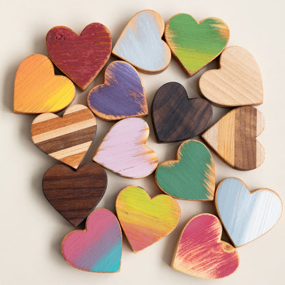 Colorful Hand Carved Wooden Hearts