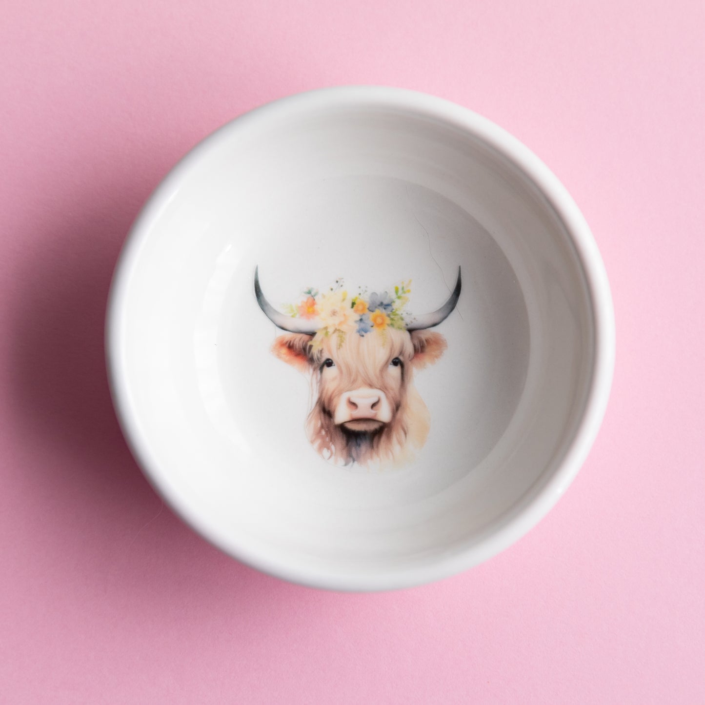 Highland Cow White Ceramic Jewelry Trinket Dish