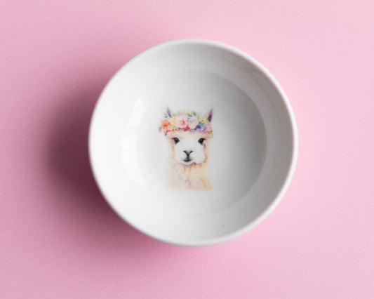 Llama Floral Ceramic Jewelry Trinket Dish