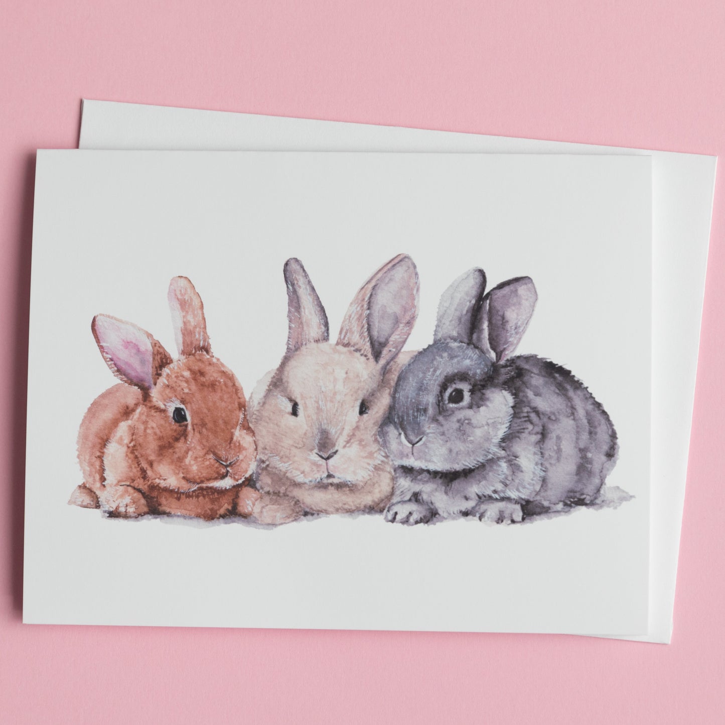 Three Bunnies Hand Painted Greeting Card